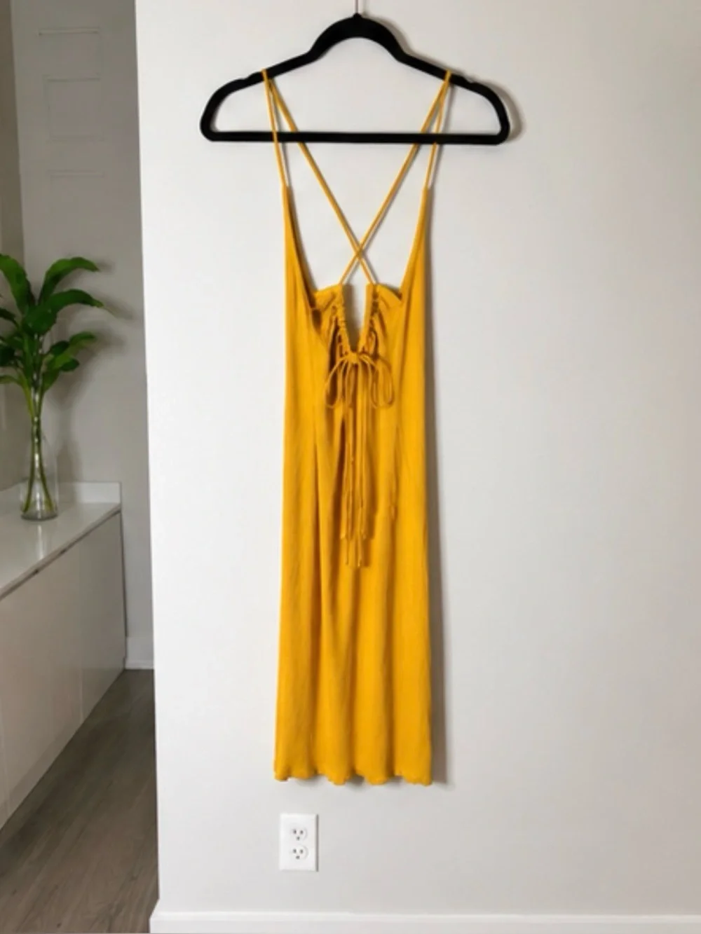 H&M Golden Honey Ribbed Open Back Midi Dress | Sleeveless Bodycon | Large